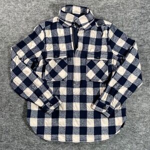 J.Crew Women's M Navy Buffalo Check Cotton Wool Flannel Half Zip Pullover B4937